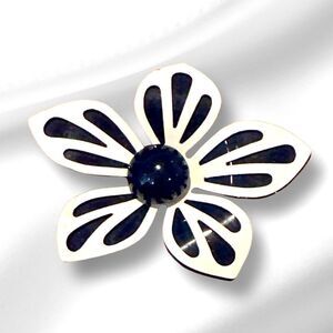 MCM black and white open work flower pin 3” x 2.5”